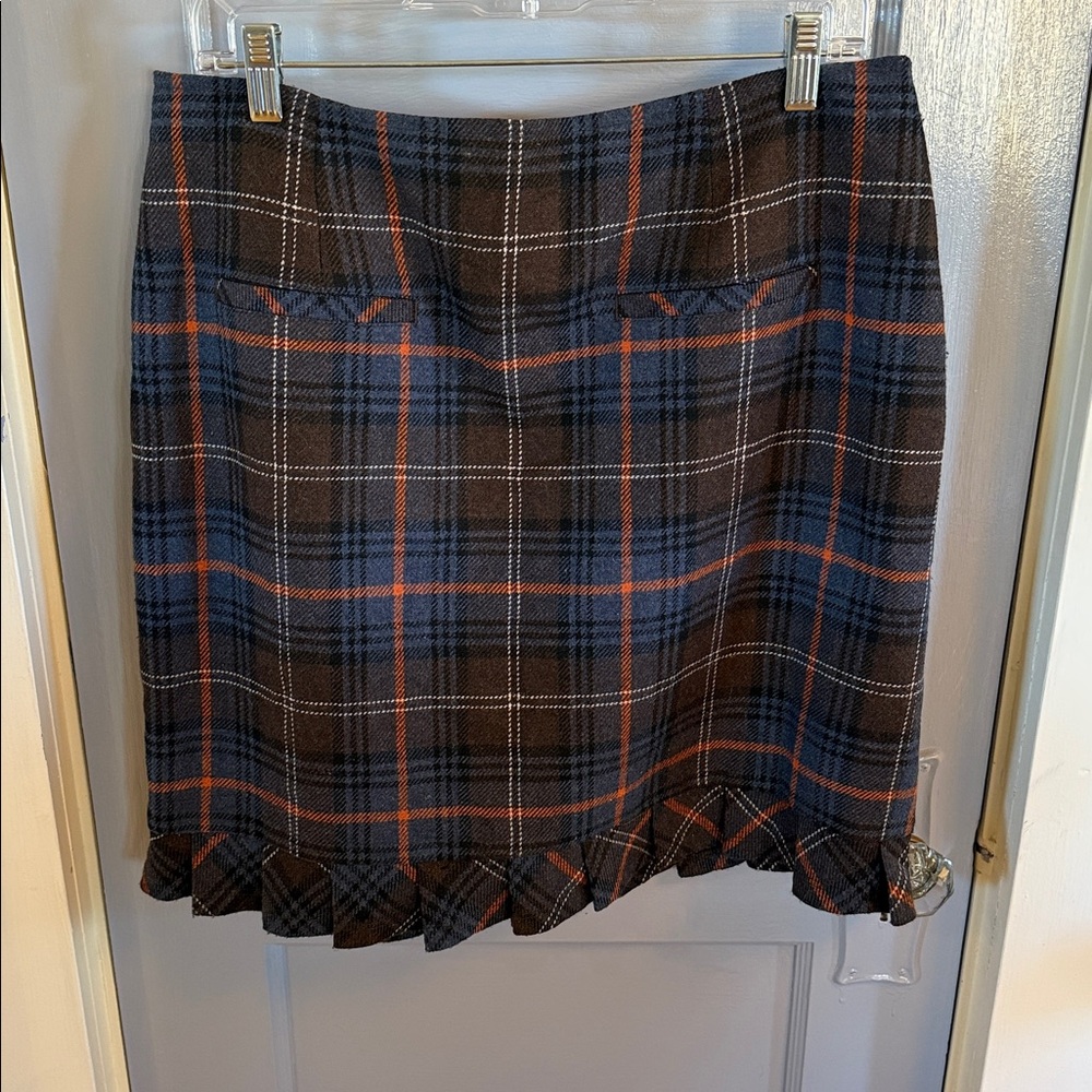 CAbi Brown Plaid Skirt with Ruffle Hem
